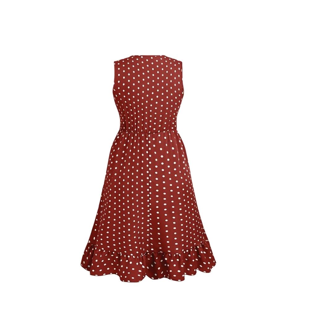 Sleeveless Red Polka Dot Smocked Waist Dress - Picture 10 of 10